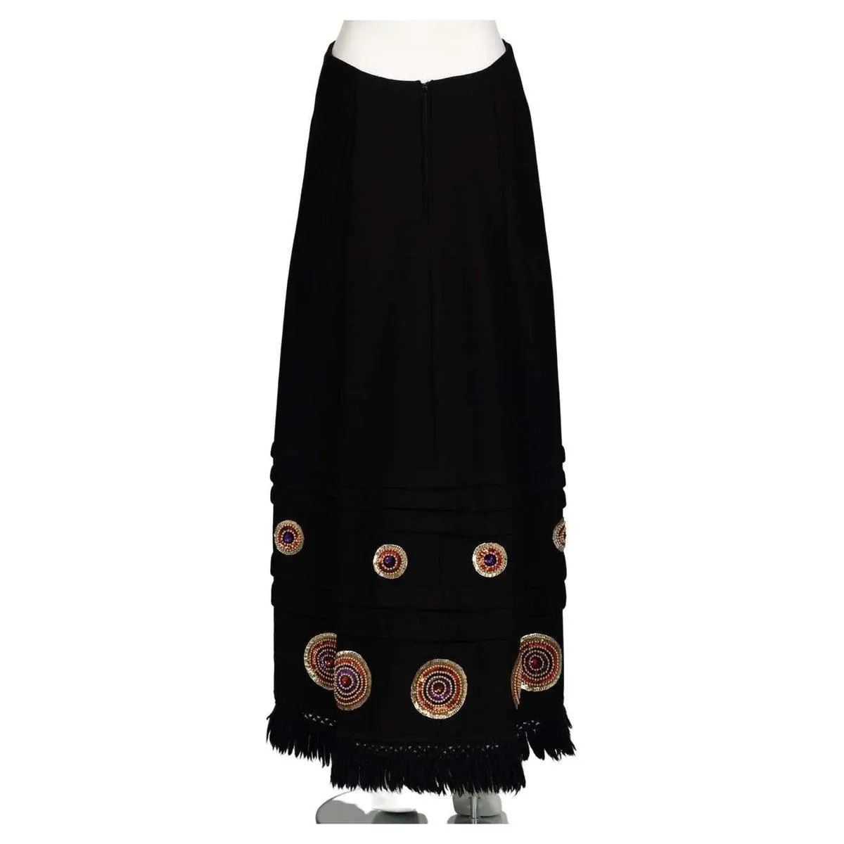 LANVIN JULES-FRANÇOIS CRAHAY Vintage 1970’s Black Gold Beaded Fringe Skirt | Size M