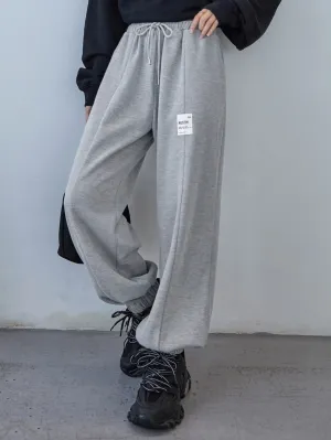 Letter Drawstring Natural Long Women Sweatpants