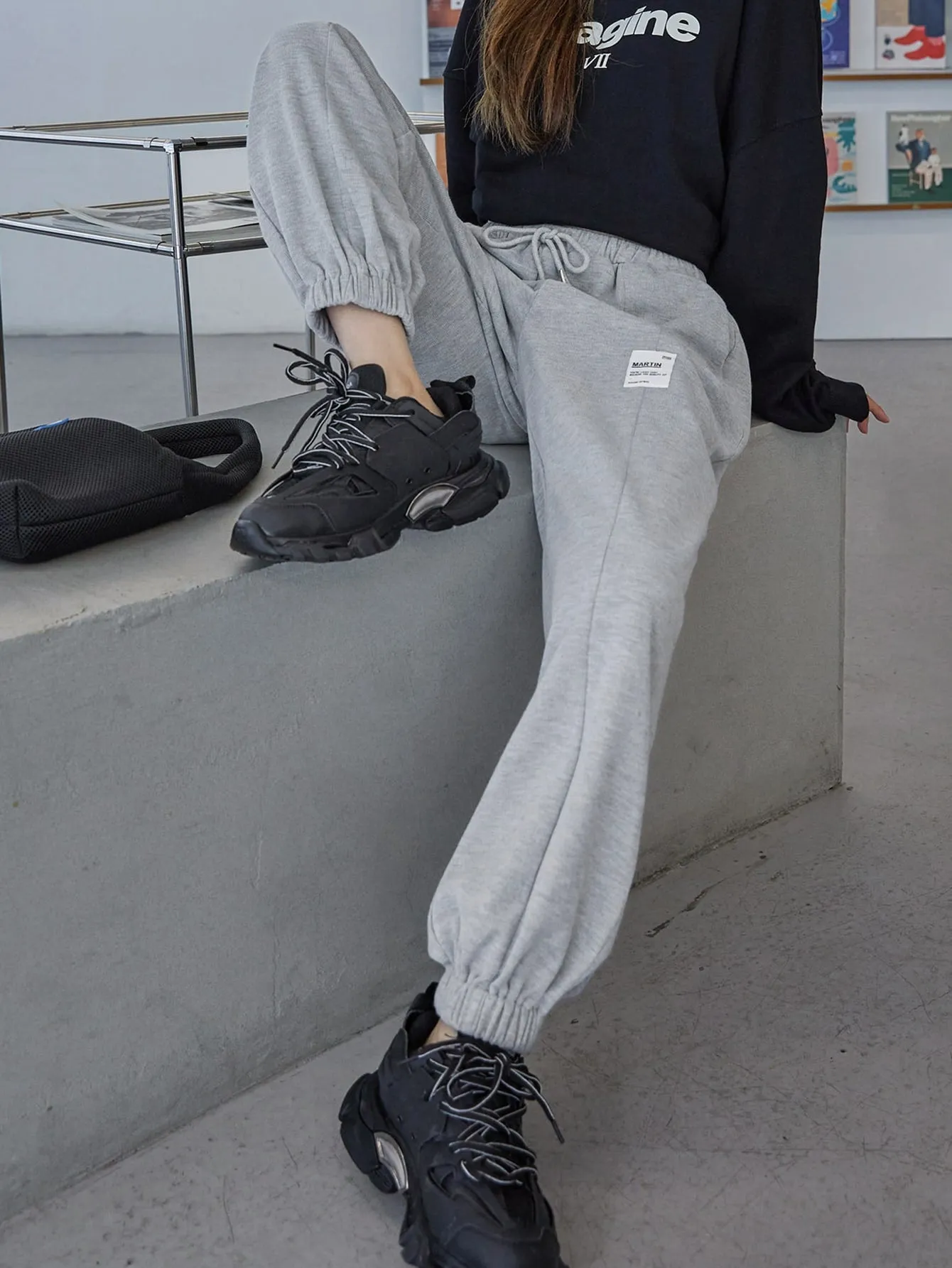 Letter Drawstring Natural Long Women Sweatpants