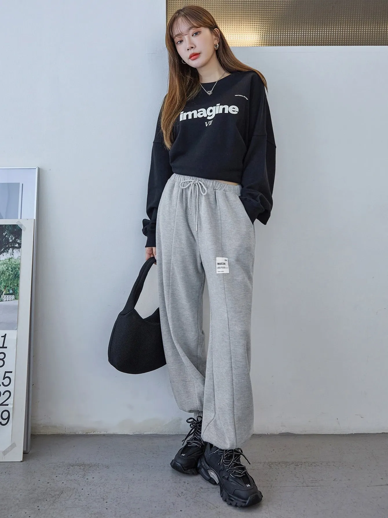 Letter Drawstring Natural Long Women Sweatpants