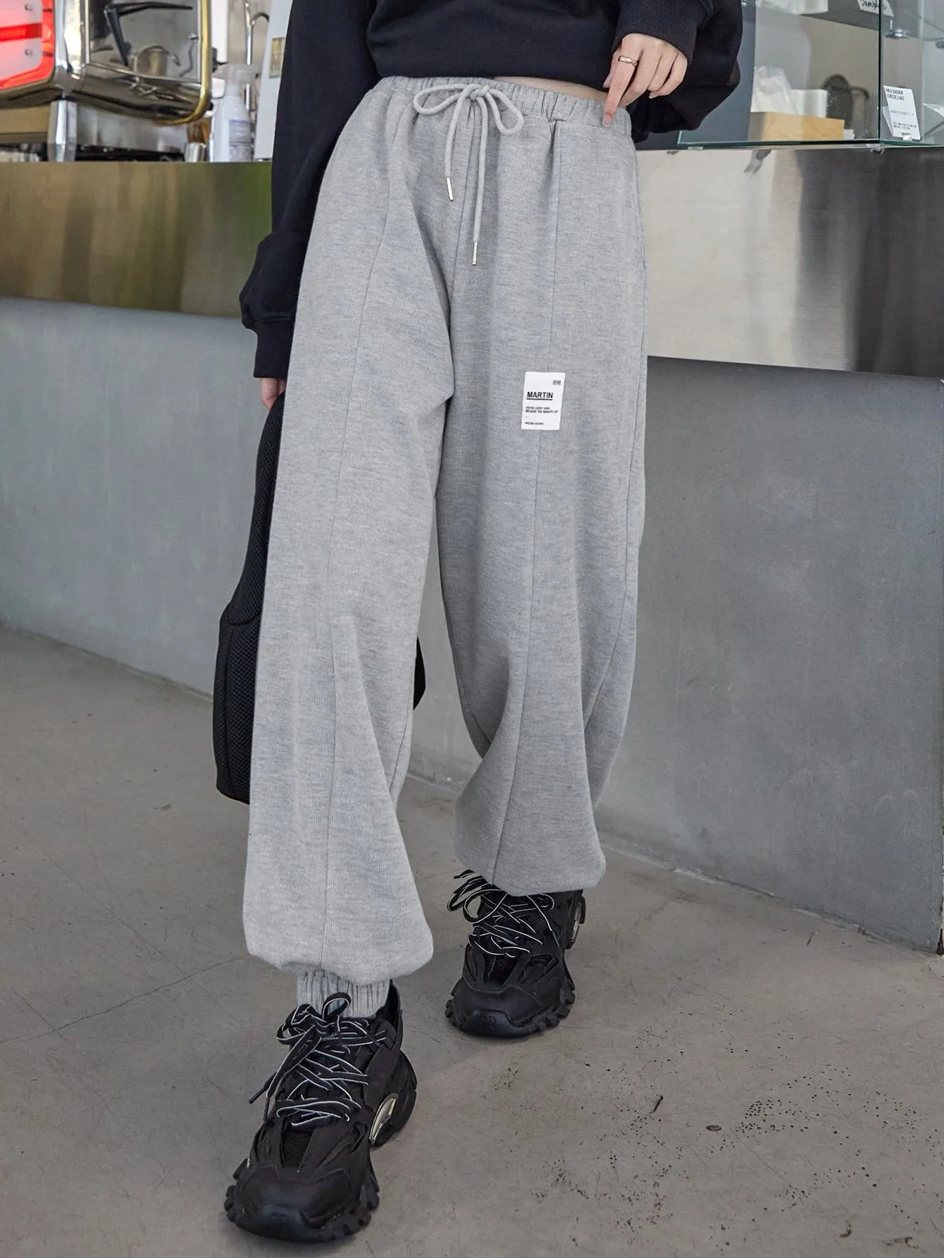 Letter Drawstring Natural Long Women Sweatpants