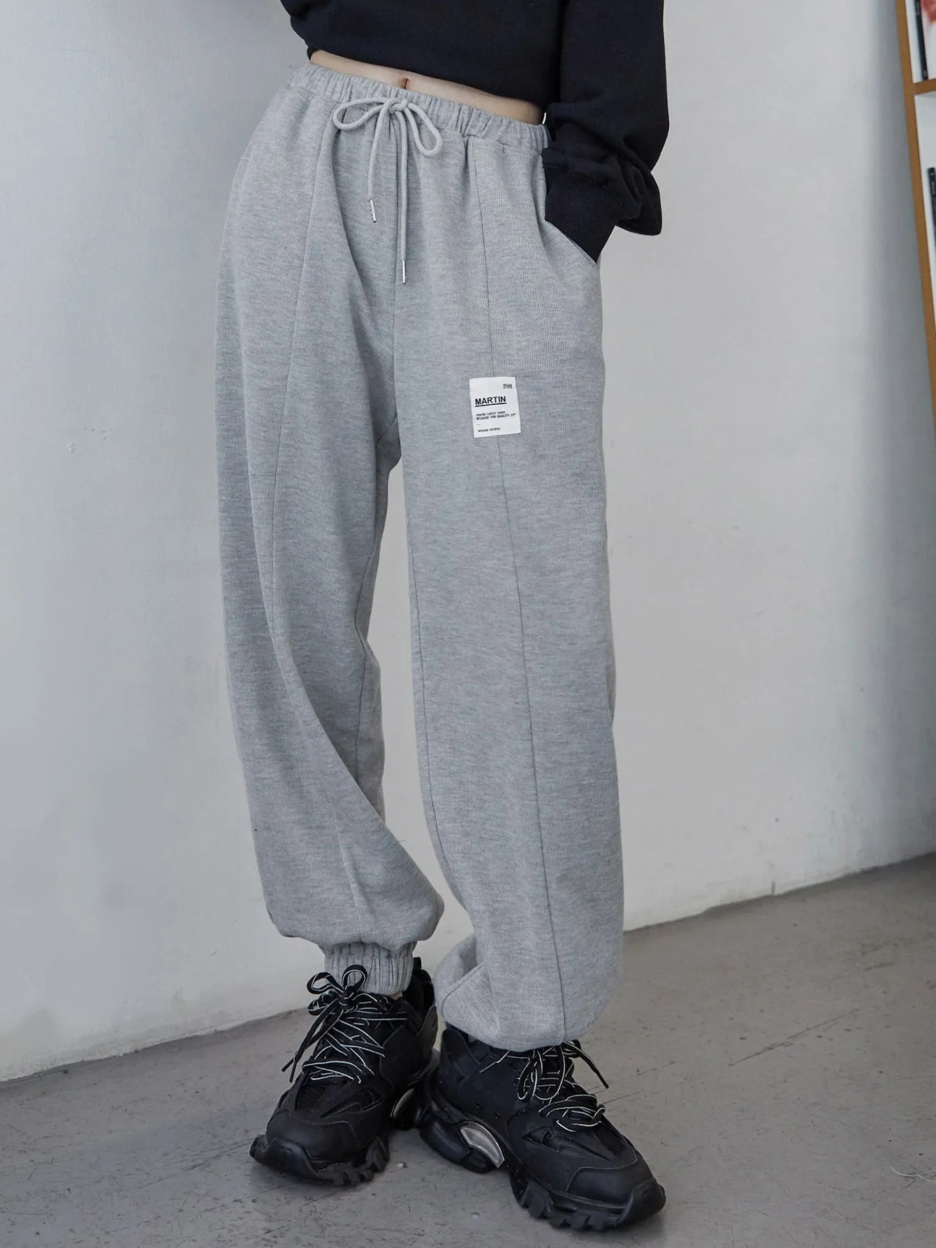 Letter Drawstring Natural Long Women Sweatpants
