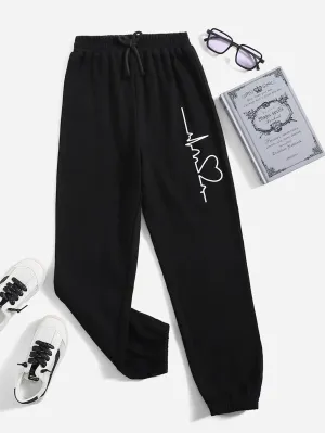 Letter Tie Front Natural Long Women Sweatpants