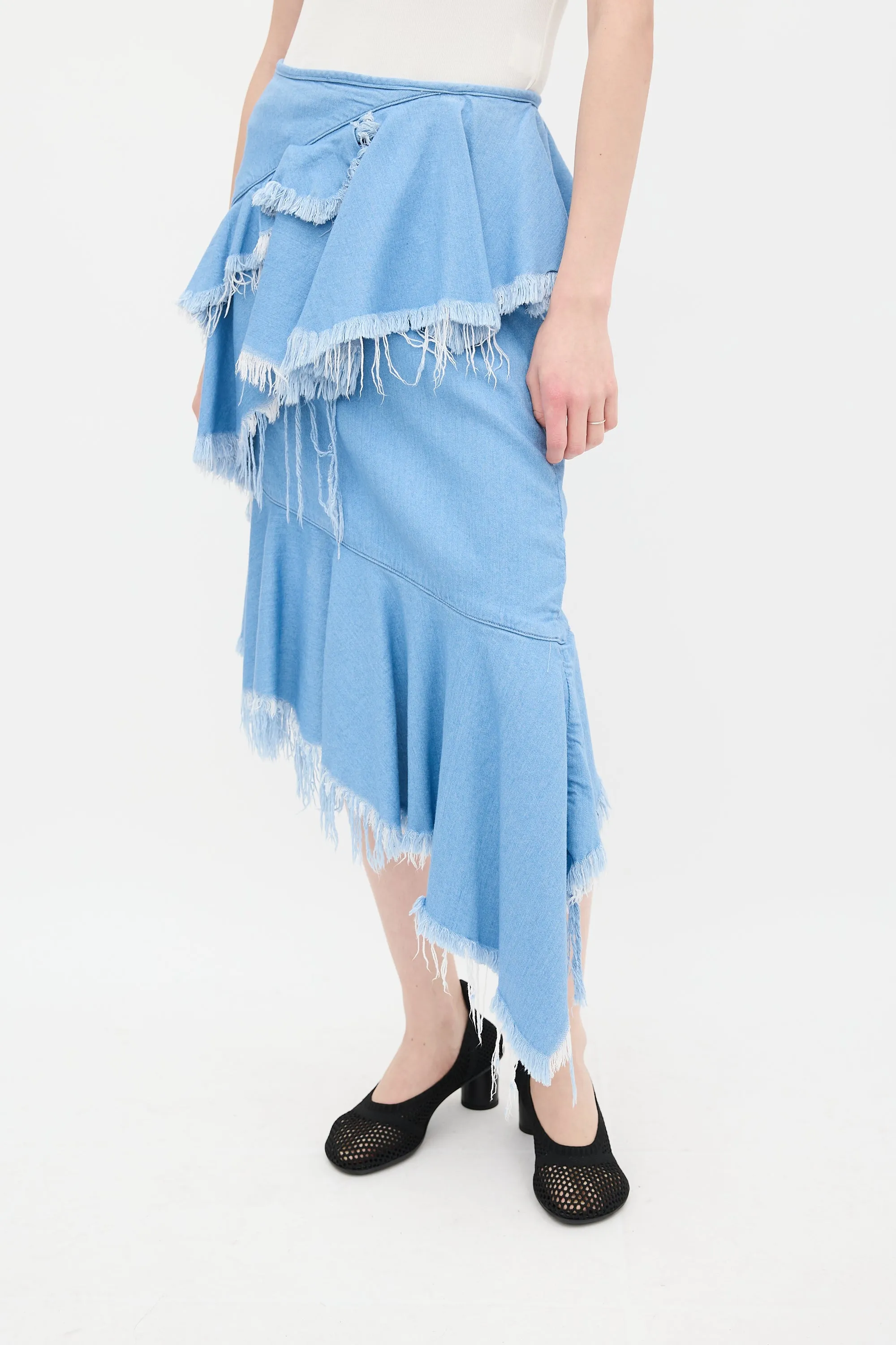 Light Wash Ruffled Denim Skirt