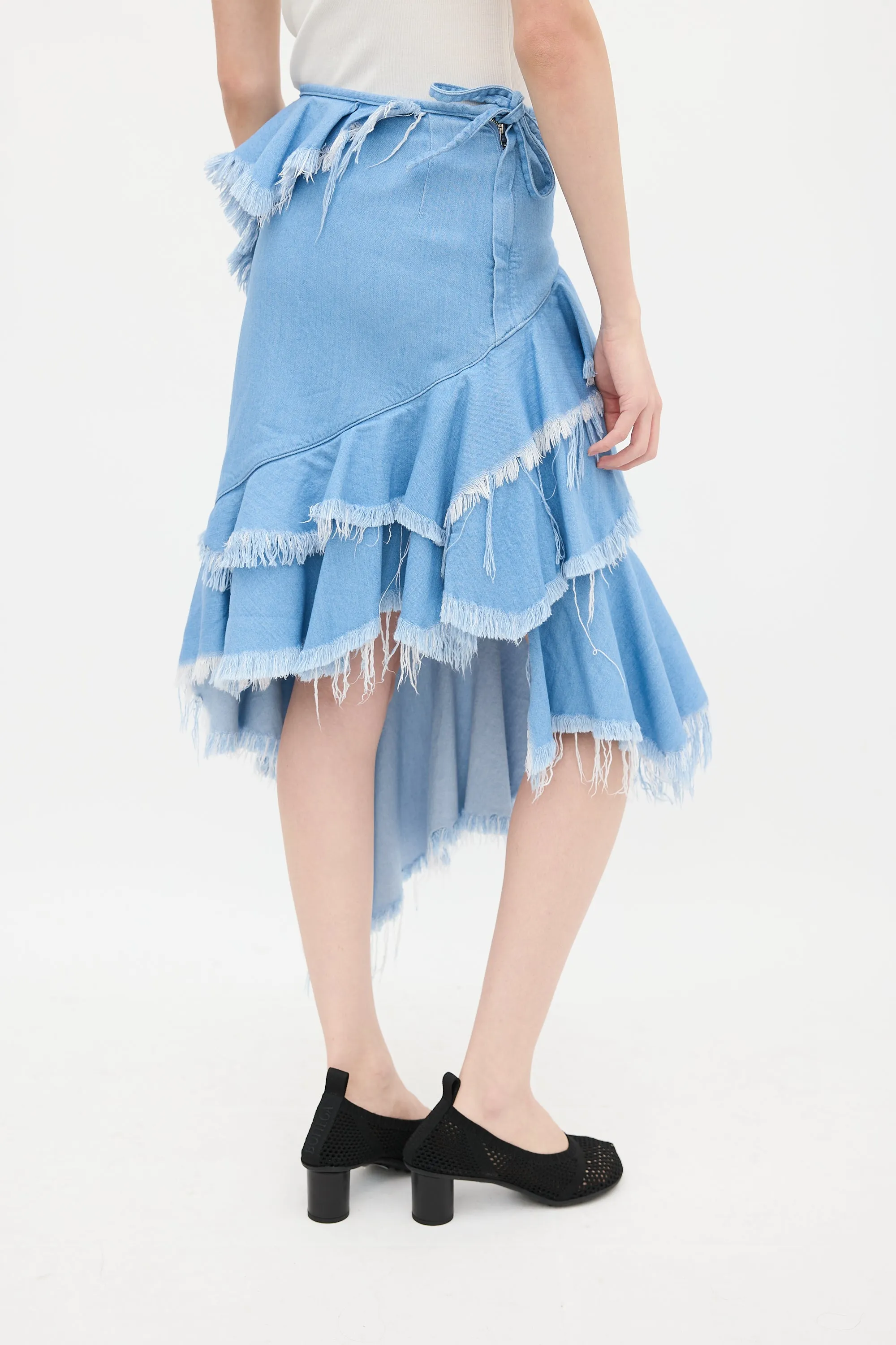 Light Wash Ruffled Denim Skirt