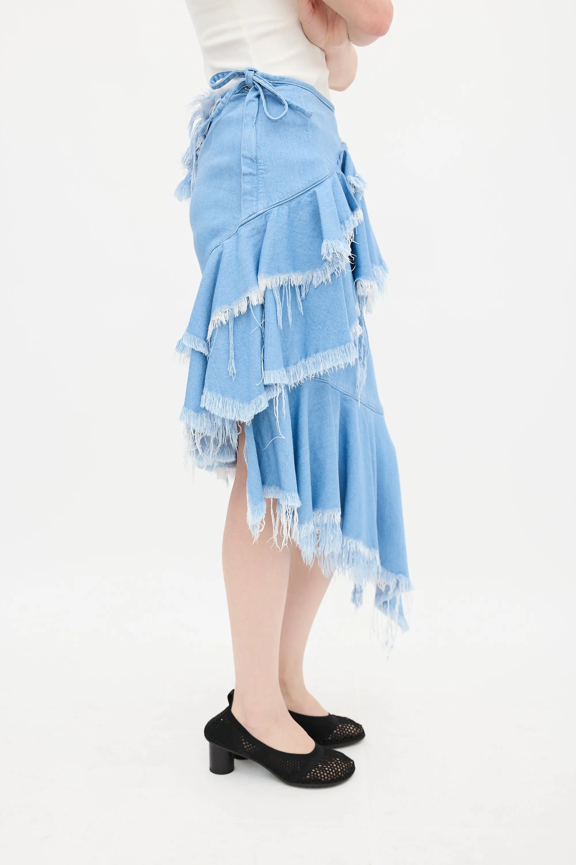 Light Wash Ruffled Denim Skirt