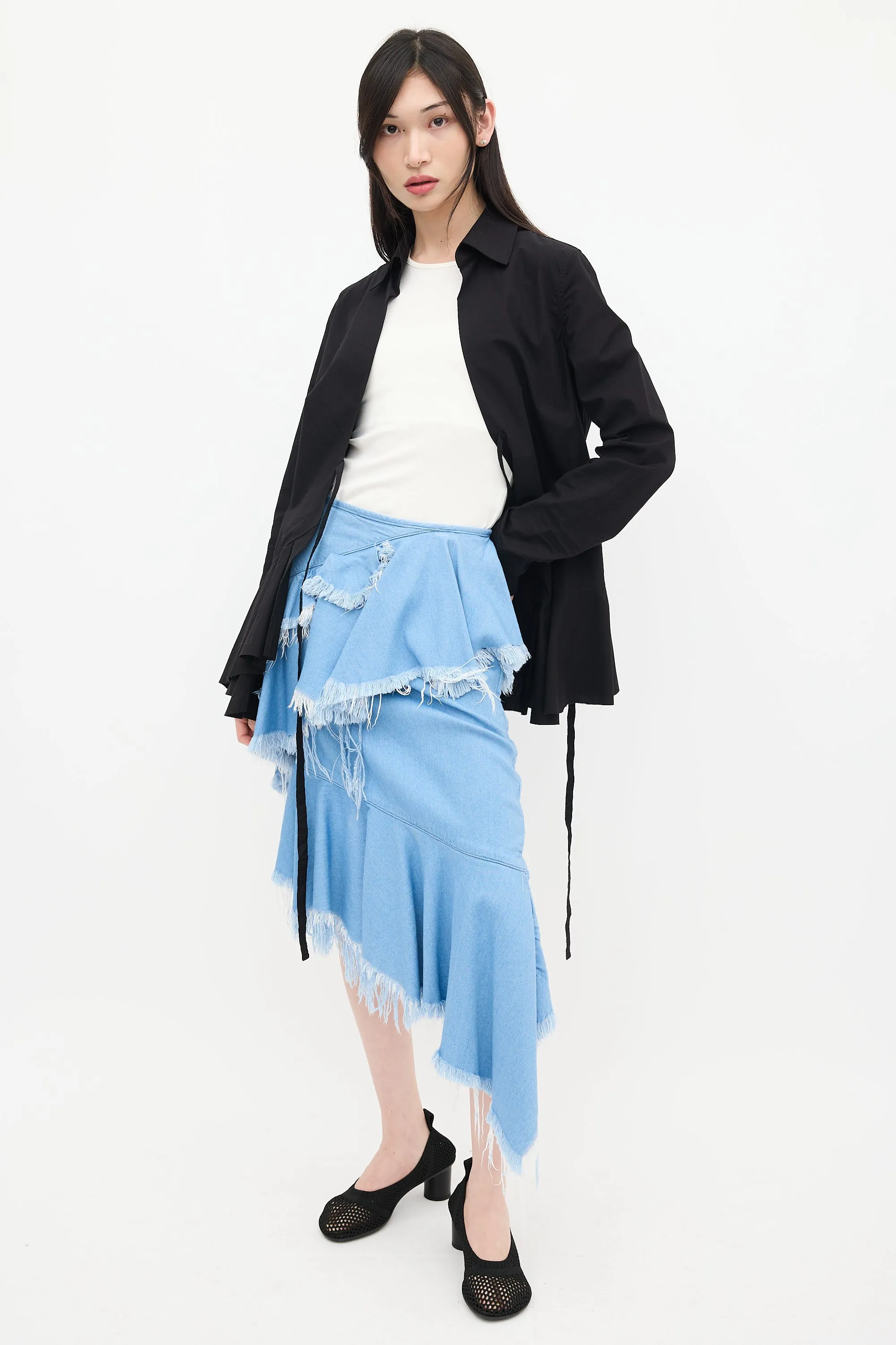 Light Wash Ruffled Denim Skirt