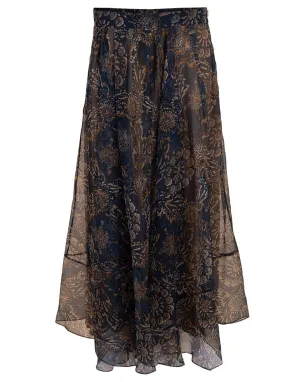 Long Print Silk Skirt