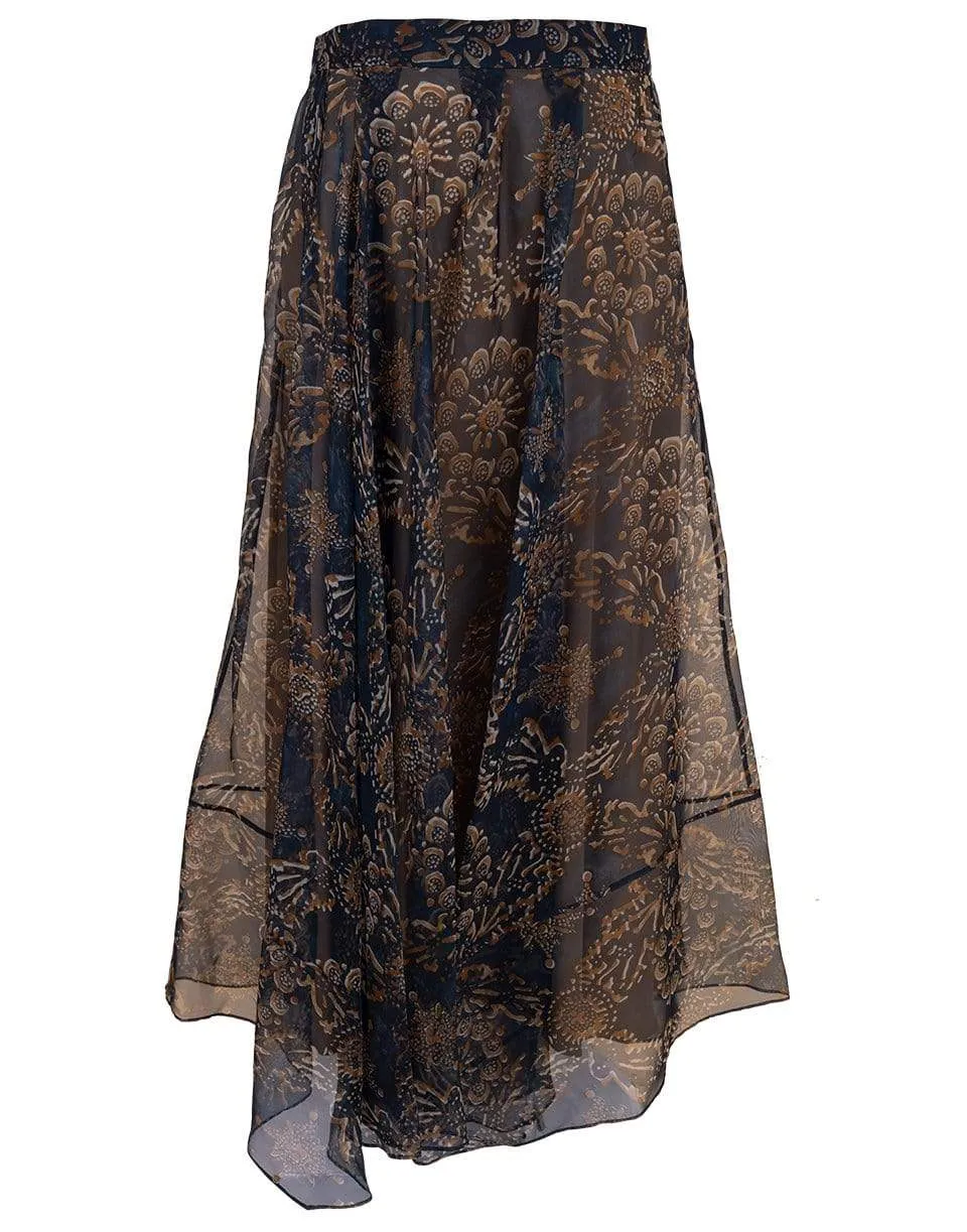 Long Print Silk Skirt