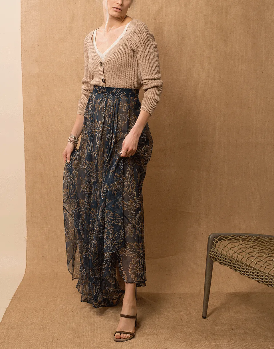 Long Print Silk Skirt