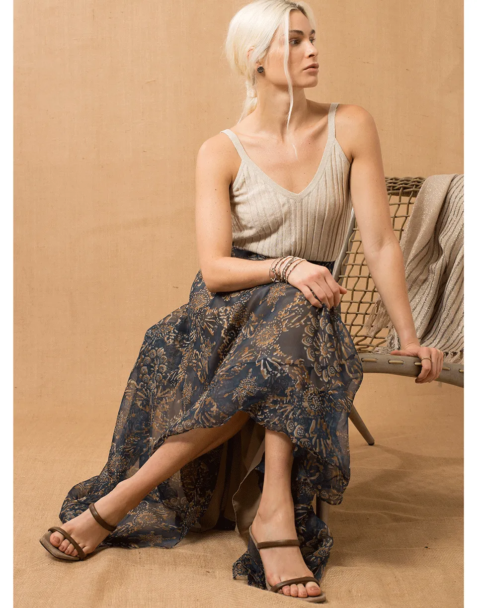 Long Print Silk Skirt