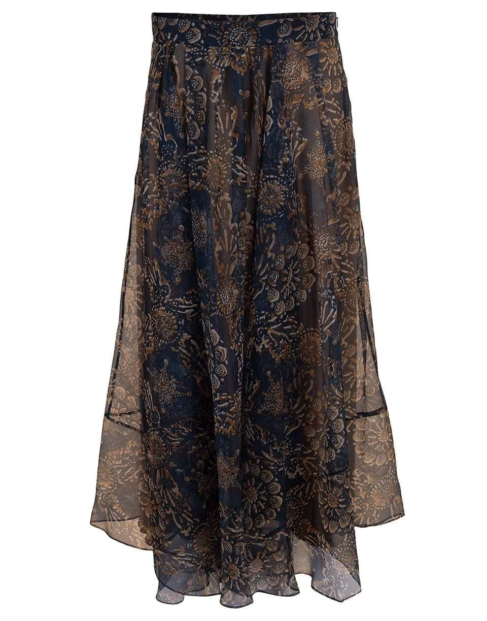 Long Print Silk Skirt