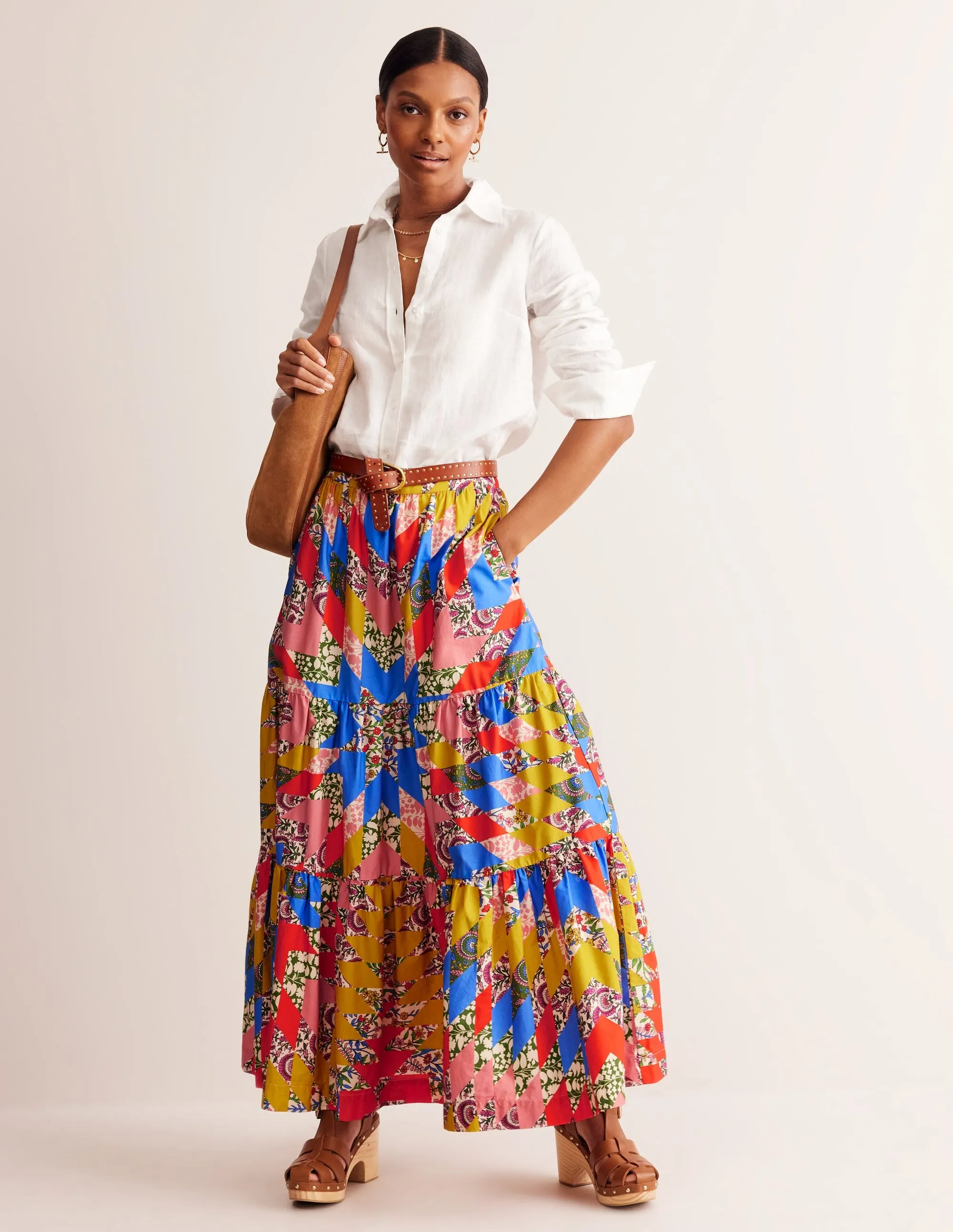 Lorna Tiered Maxi Skirt-Multi, Patchwork Floral