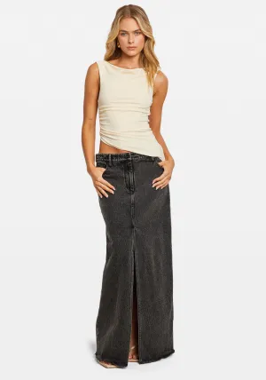 LOW RISE DENIM MAXI SKIRT