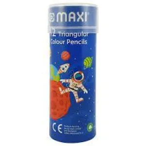 Maxi - 12pcs Triangular Colour Pencils Round Tin