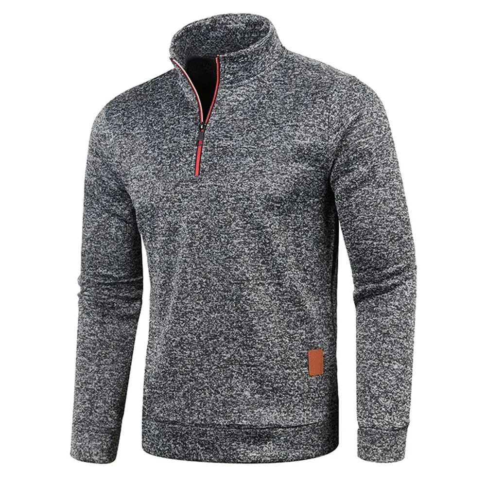Mens Turtleneck Solid Thick Half Zipper Pullover Sweatshirt