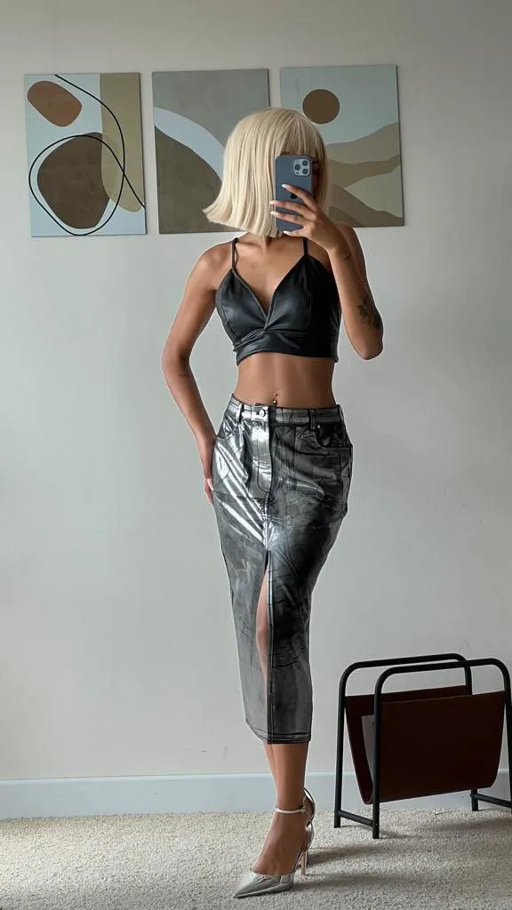 Metallic maxi skirt