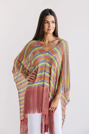 Metallic Rainbow Stripe Poncho - One Size