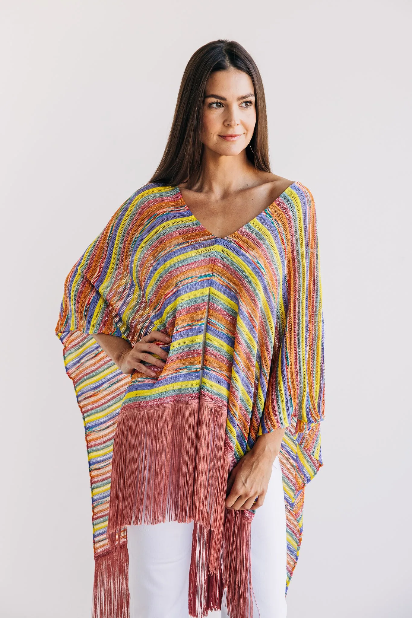 Metallic Rainbow Stripe Poncho - One Size