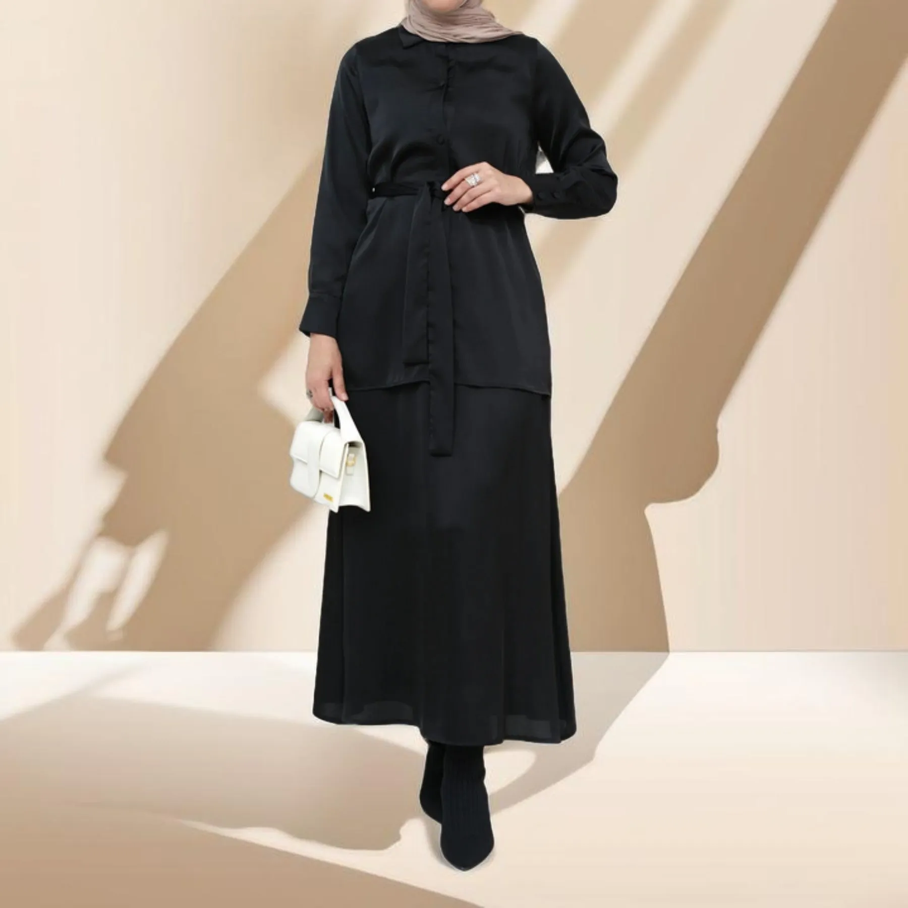 Modest Maxi Skirt and Button-Down Top Set