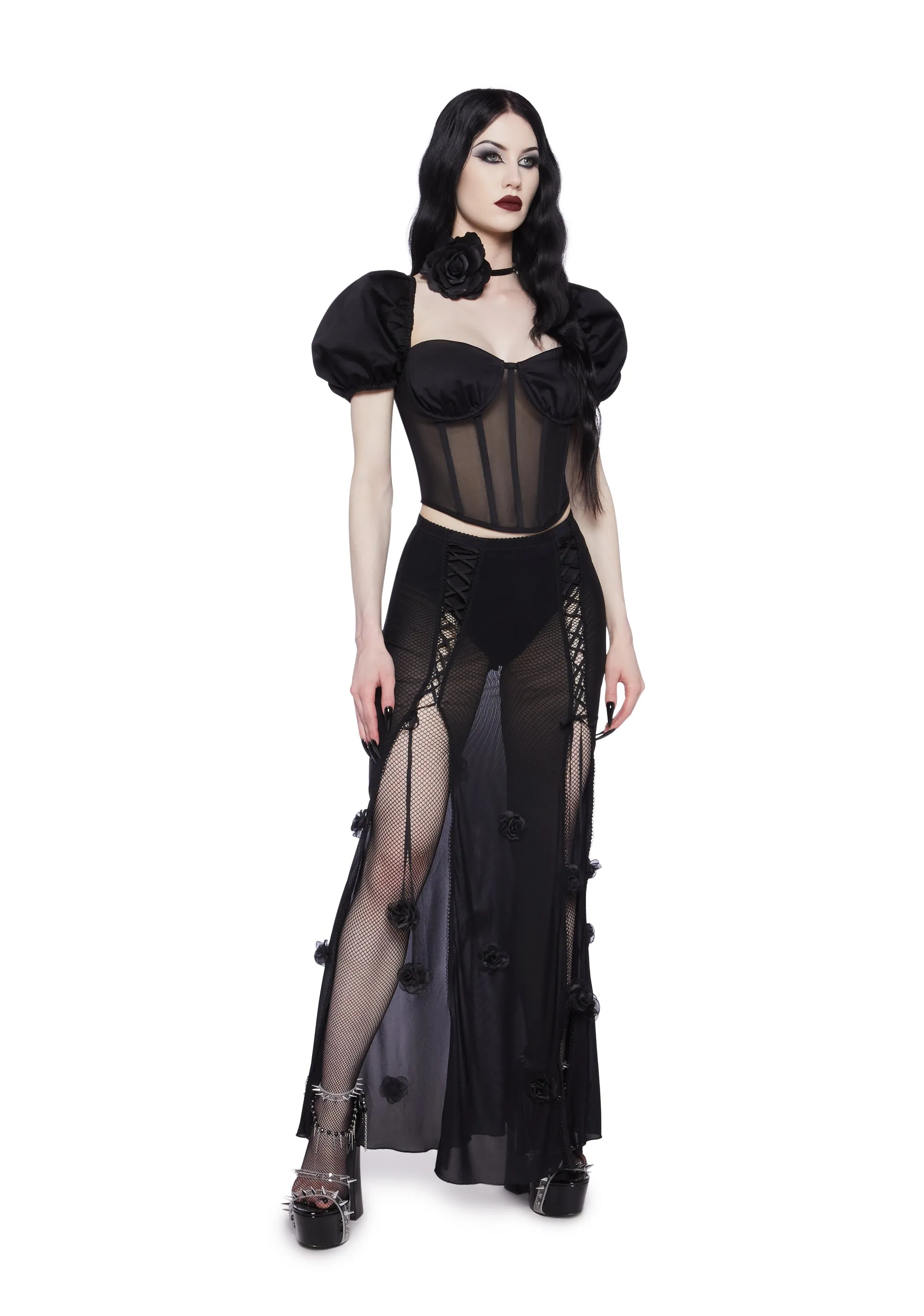 Moonlit Rose Mesh Maxi Skirt
