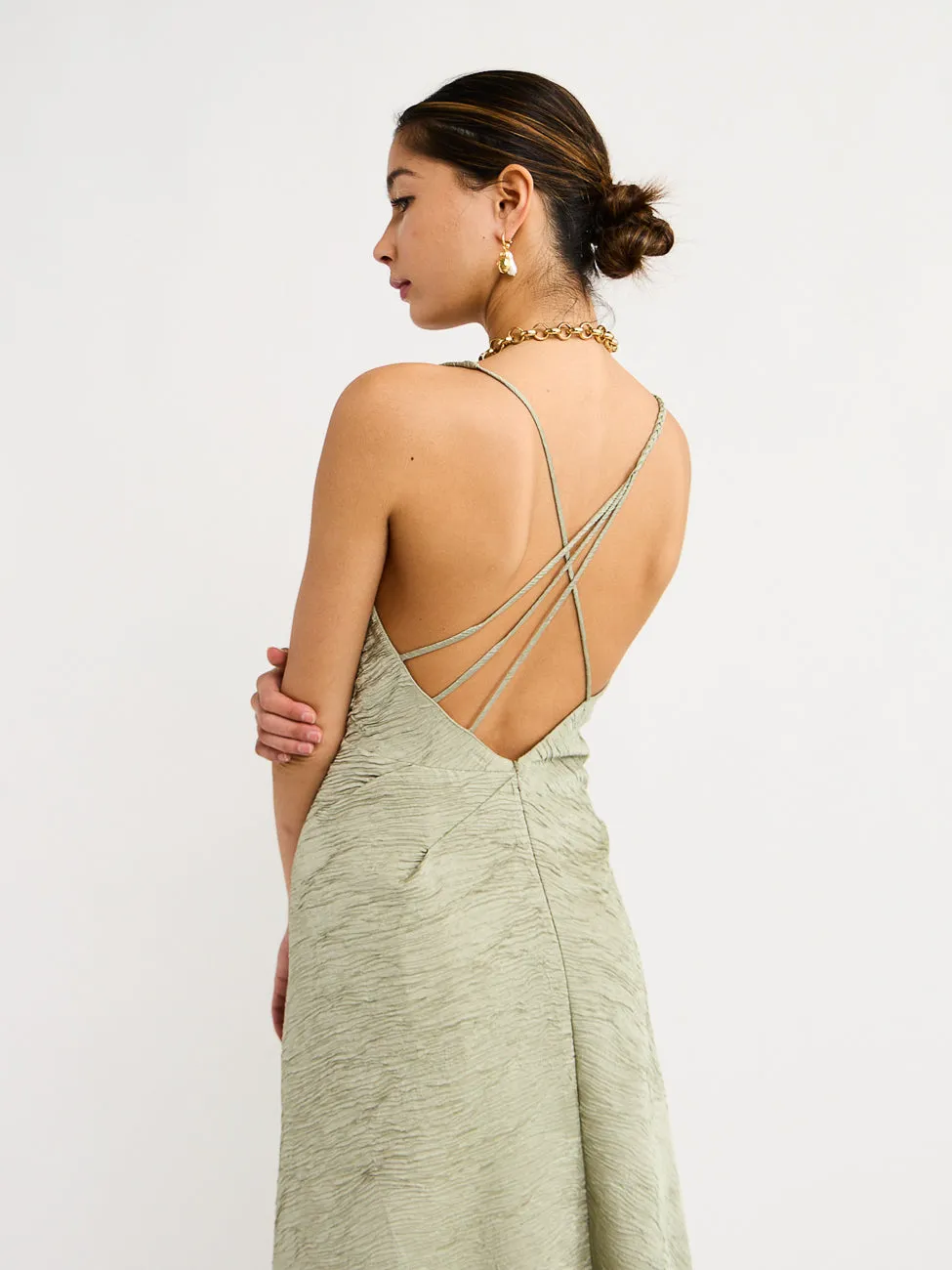 One Fell Swoop Jewel Maxi Dress in Sage Crinkle