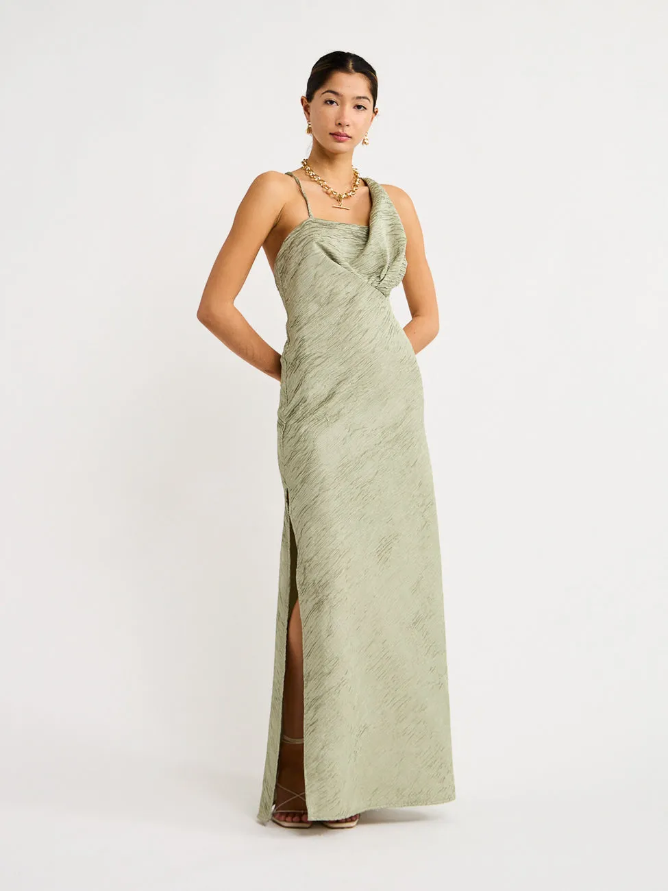 One Fell Swoop Jewel Maxi Dress in Sage Crinkle