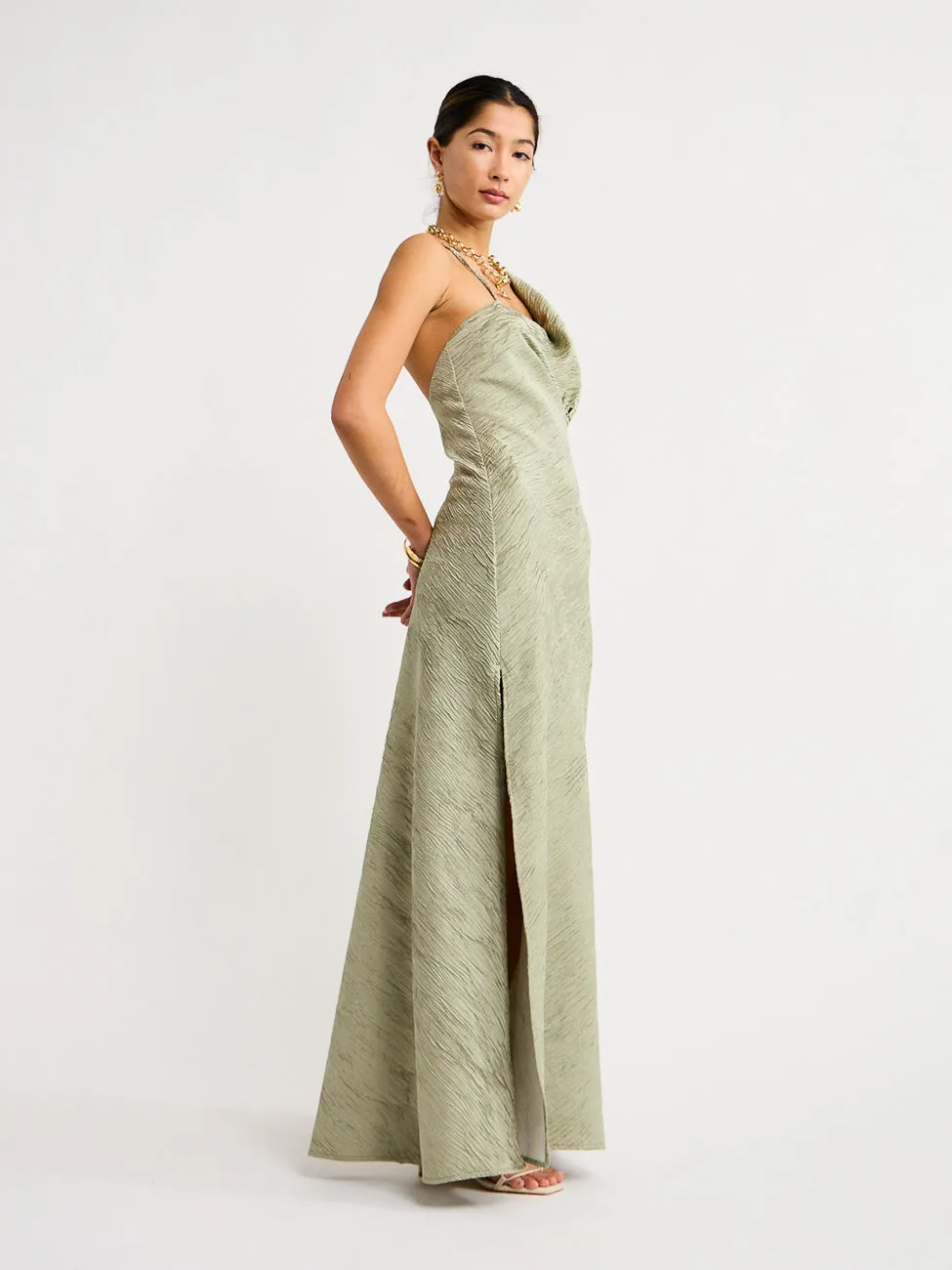 One Fell Swoop Jewel Maxi Dress in Sage Crinkle