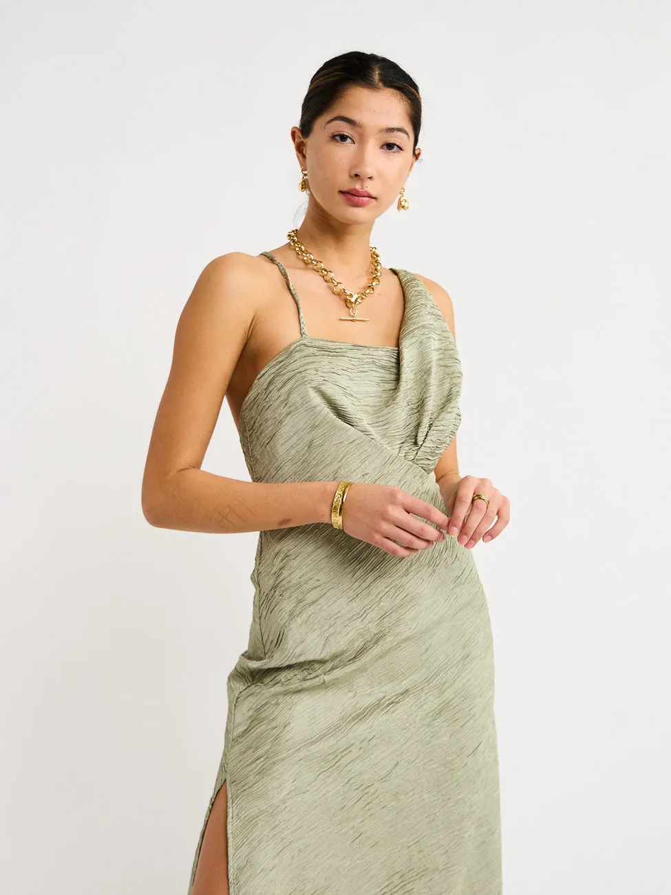 One Fell Swoop Jewel Maxi Dress in Sage Crinkle