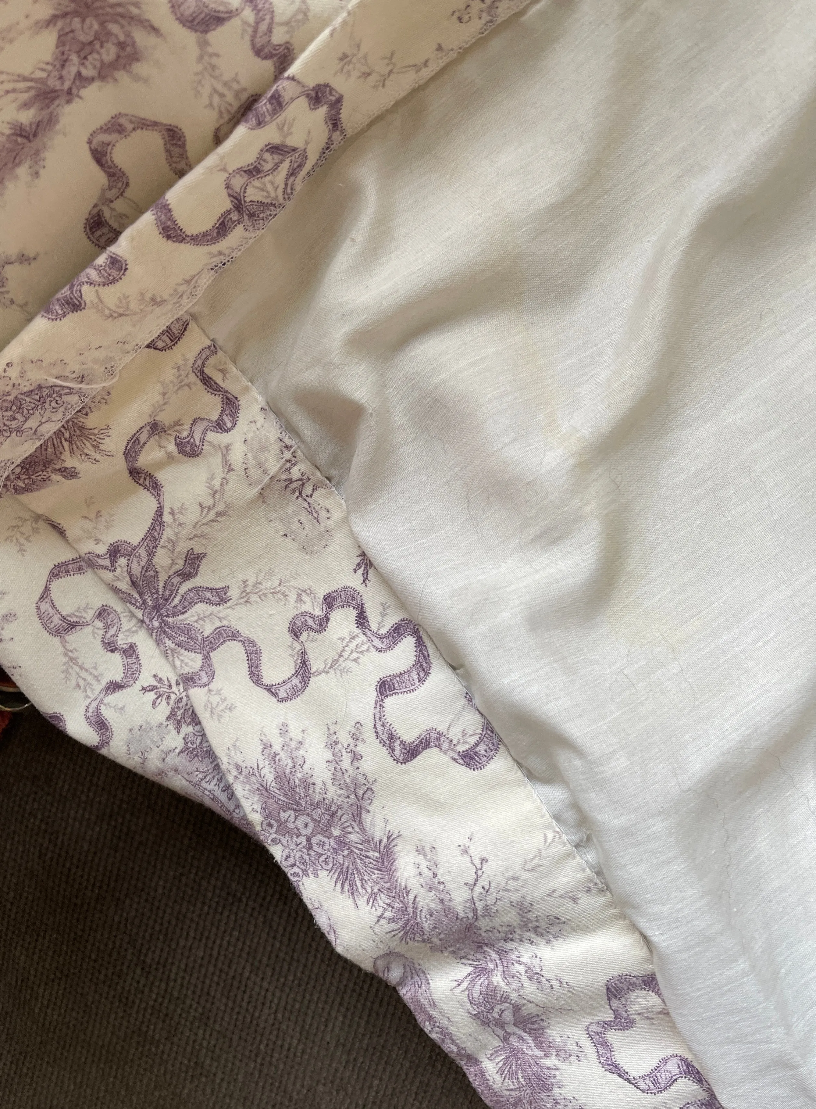 Pair Vintage Waverly Swan Lake Ribbons Lavender Toile Lined Drapery Panels Curtains