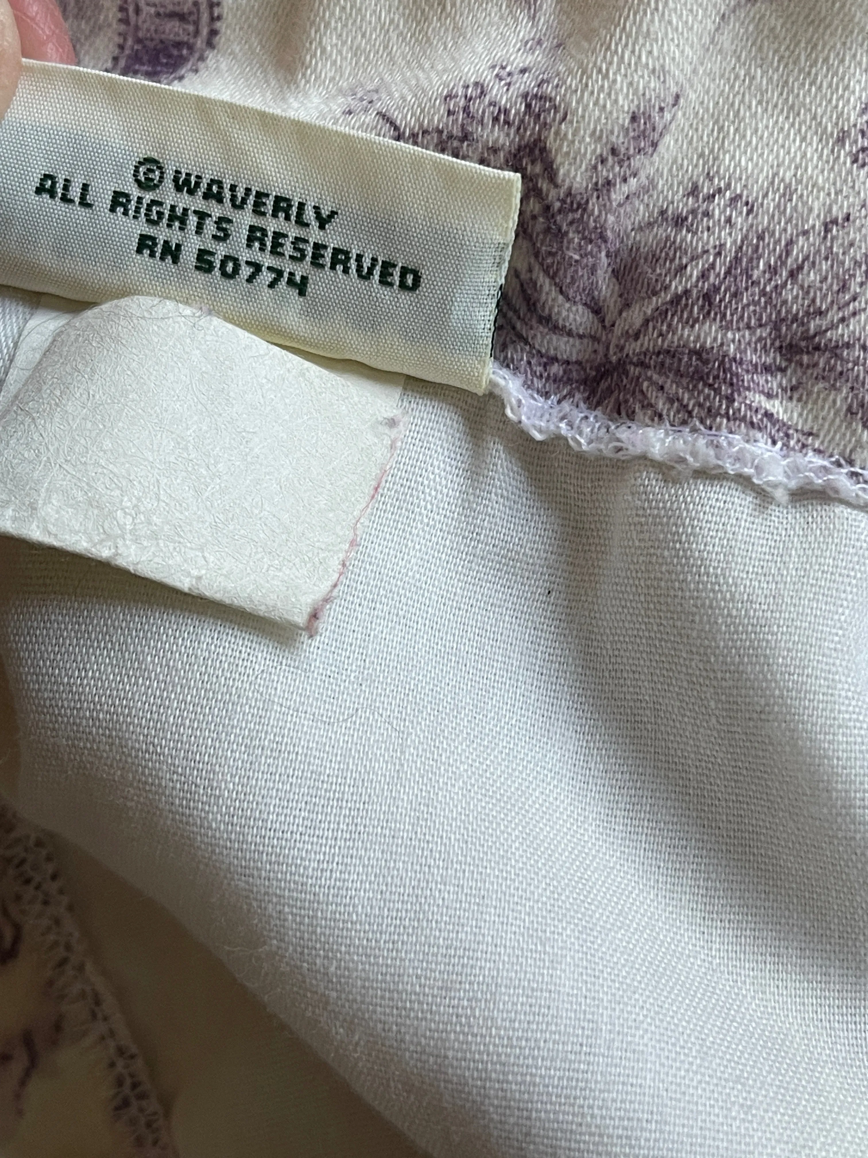 Pair Vintage Waverly Swan Lake Ribbons Lavender Toile Lined Drapery Panels Curtains