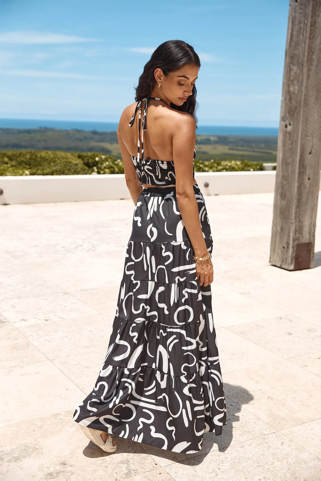 Panoramic Views Crop Halter Top Black