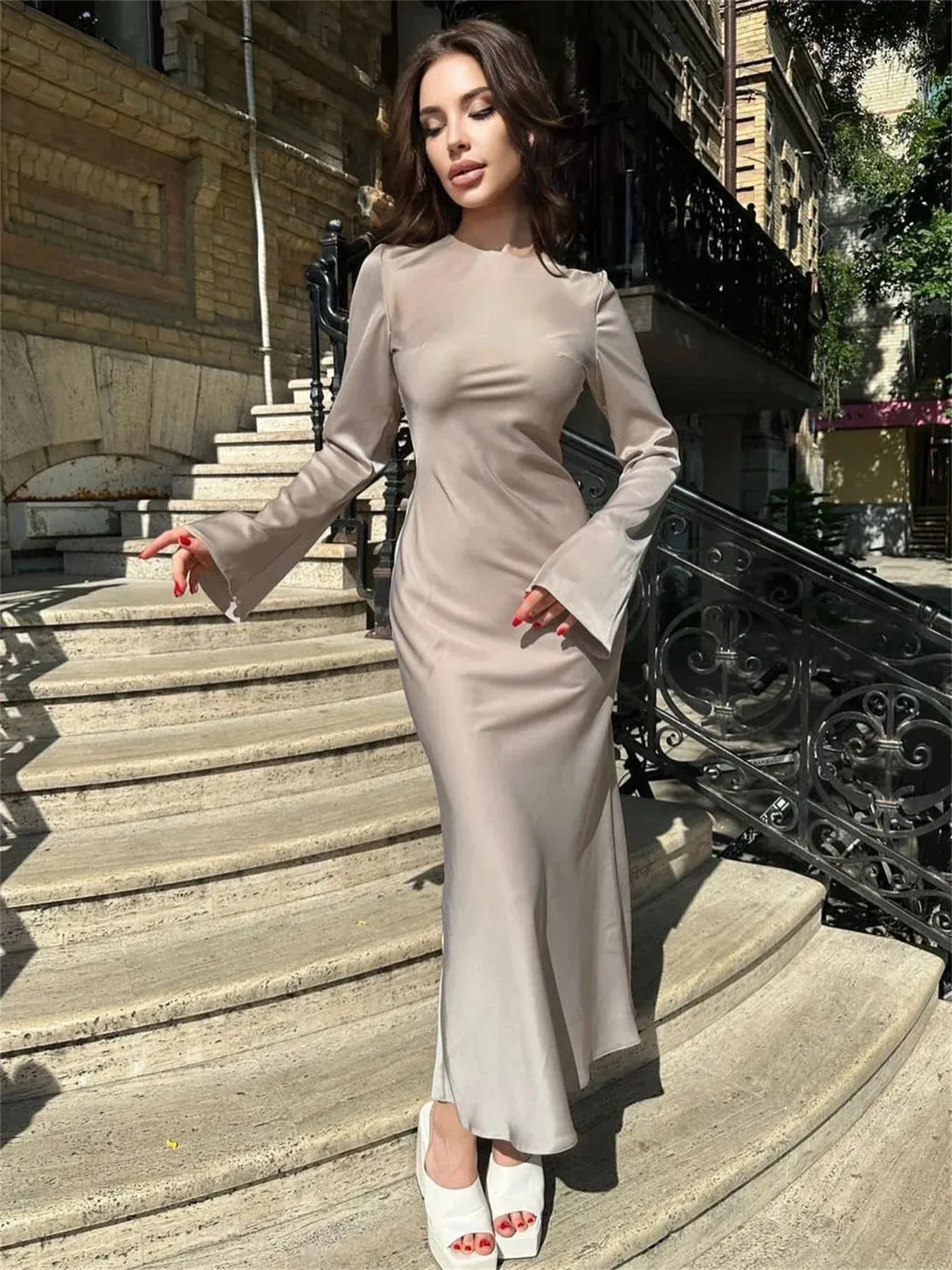 Party Maxi Elegant Solid Women Maxi Stain Dresses For Slim Evening Dress
