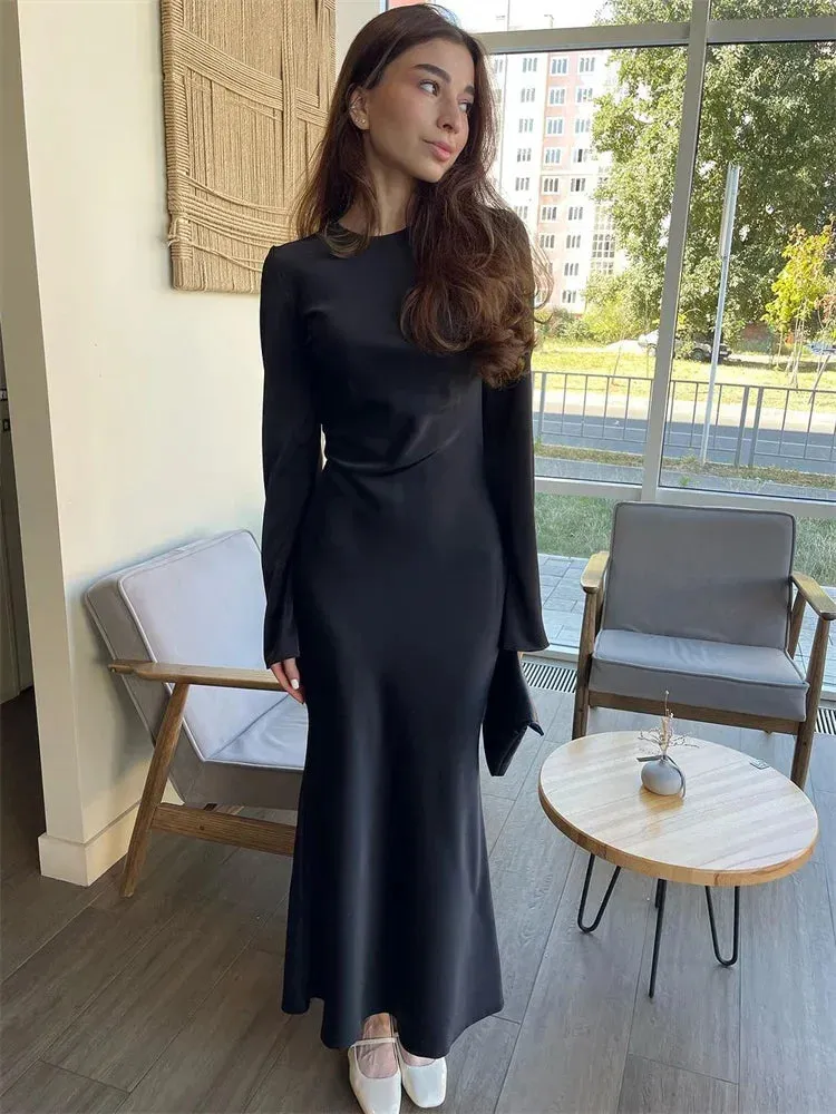 Party Maxi Elegant Solid Women Maxi Stain Dresses For Slim Evening Dress