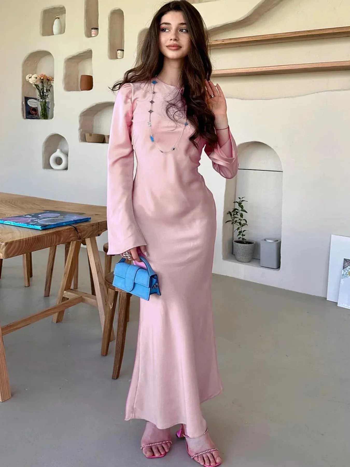Party Maxi Elegant Solid Women Maxi Stain Dresses For Slim Evening Dress