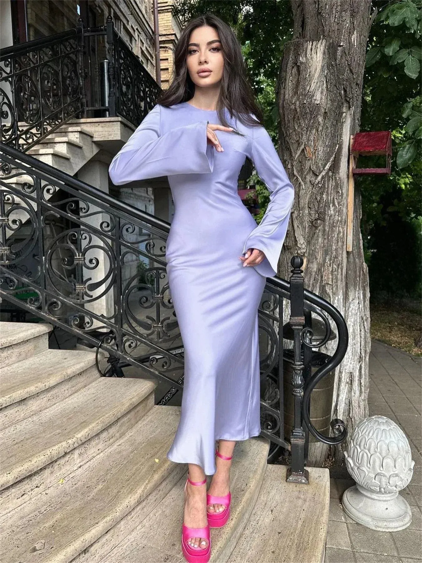 Party Maxi Elegant Solid Women Maxi Stain Dresses For Slim Evening Dress
