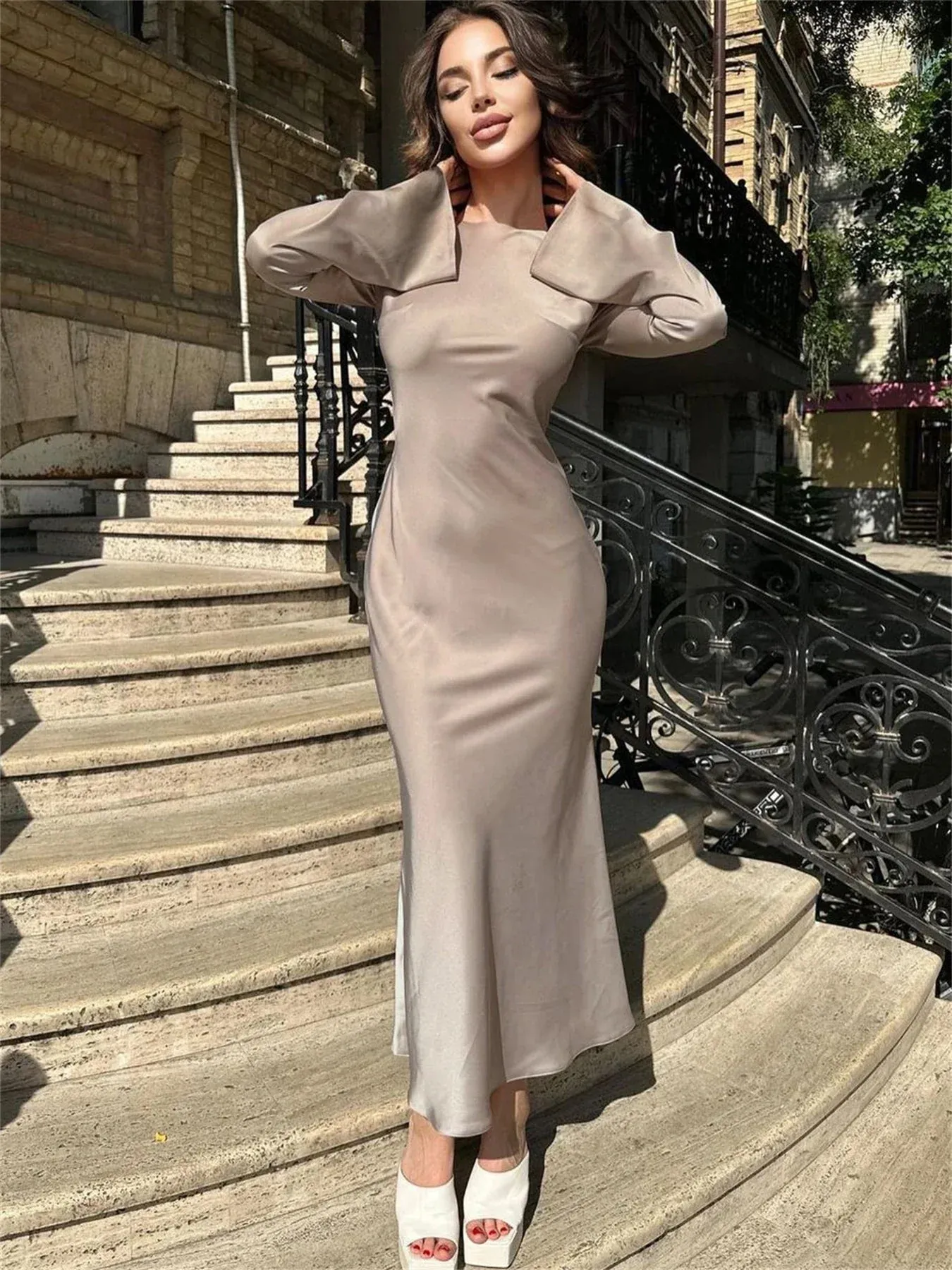 Party Maxi Elegant Solid Women Maxi Stain Dresses For Slim Evening Dress