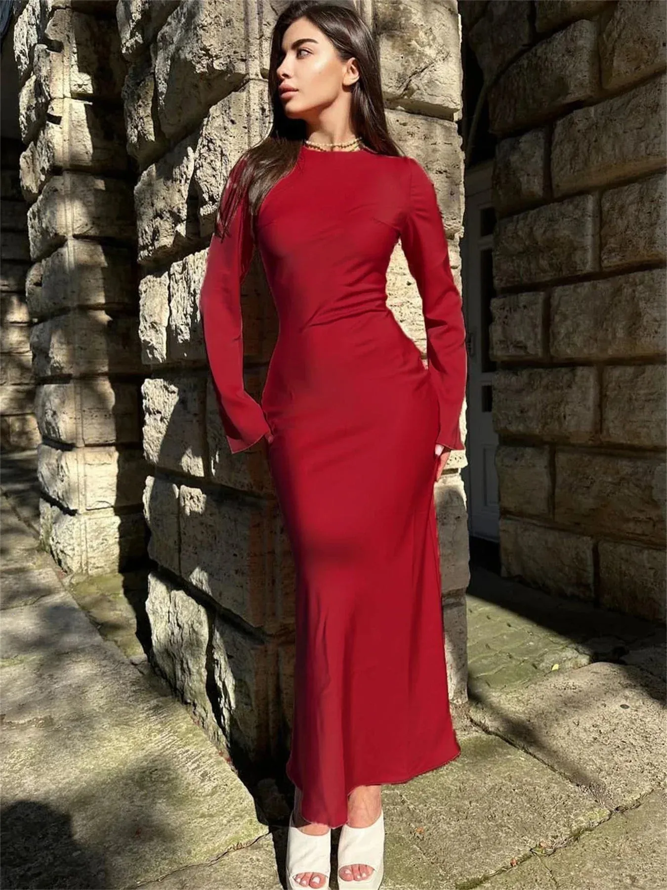 Party Maxi Elegant Solid Women Maxi Stain Dresses For Slim Evening Dress