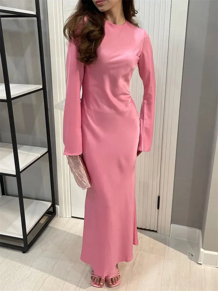 Party Maxi Elegant Solid Women Maxi Stain Dresses For Slim Evening Dress