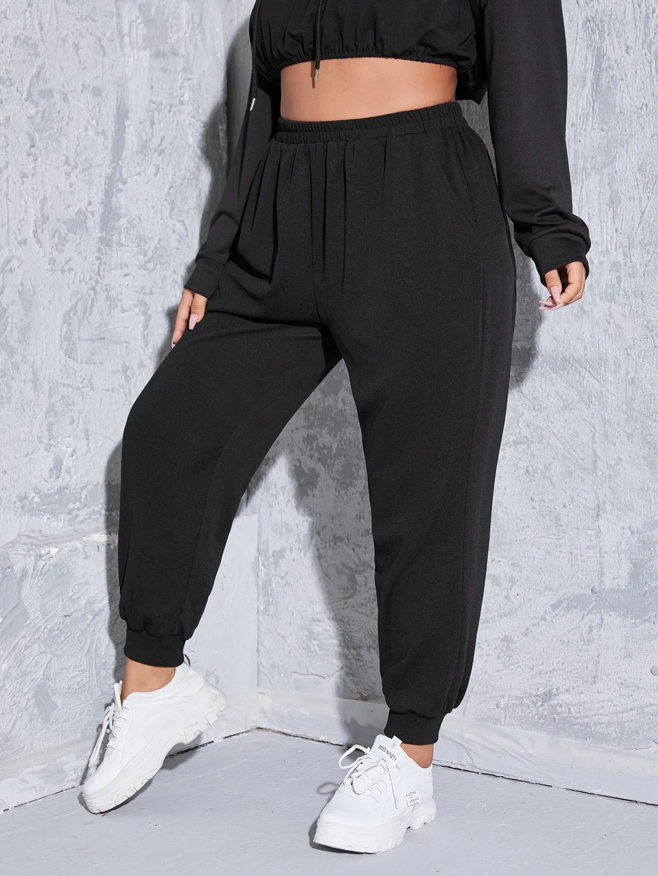 Patched High Waist Cropped Plus Size Sweatpants