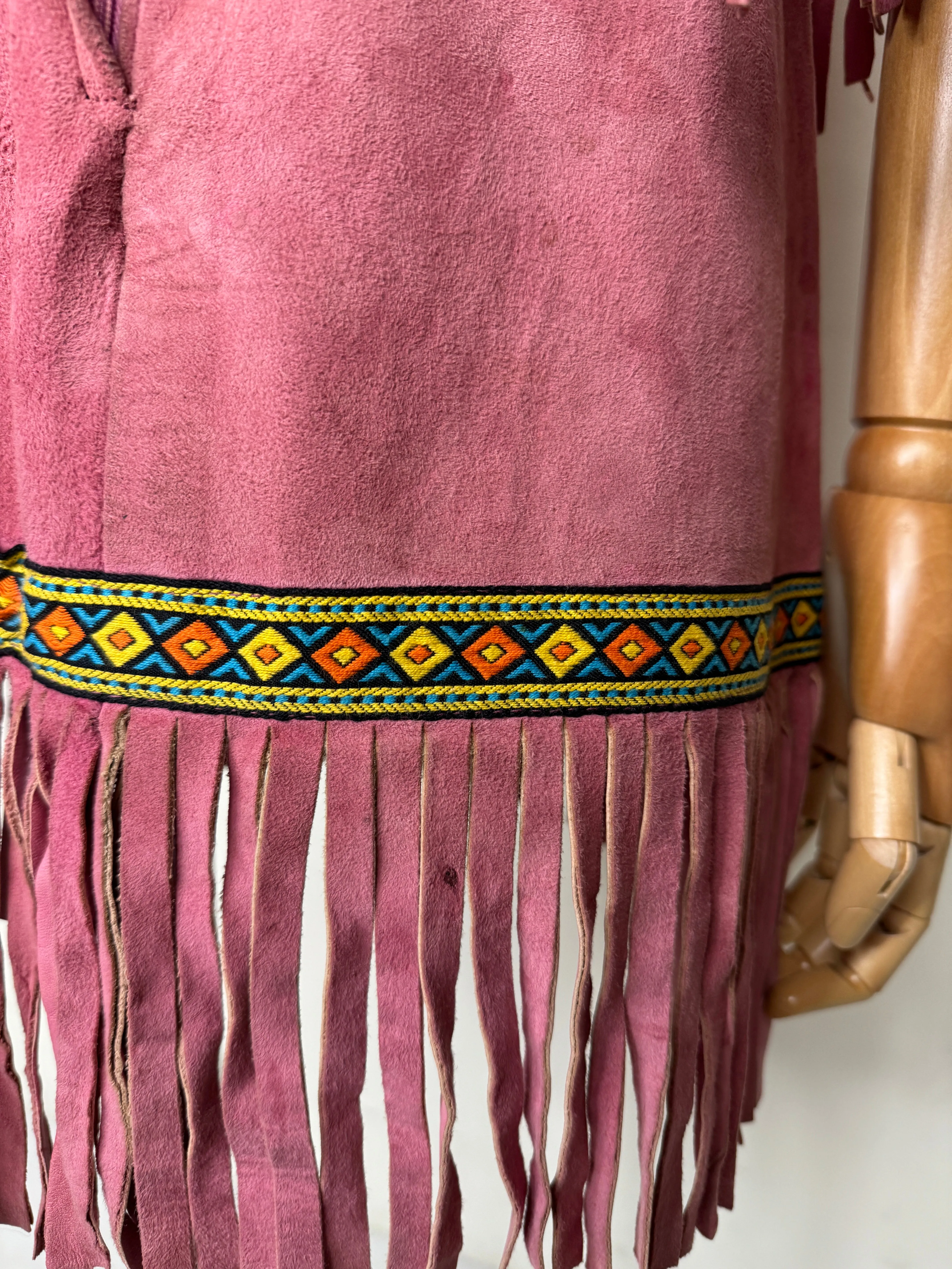 Pink Suede Fringed Western Mini Skirt Set 1960s