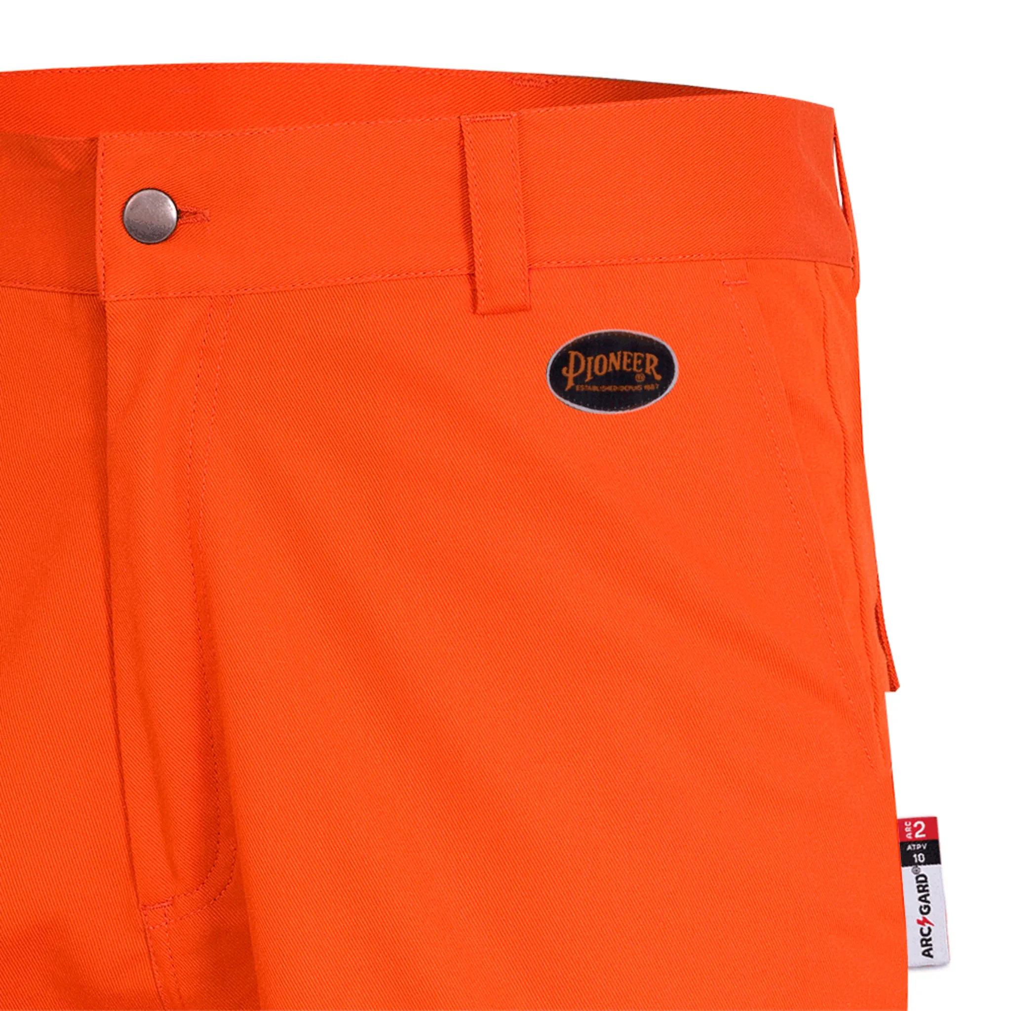 Pioneer Men's Hi Vis FR Uniform Pants - FR-TECH HRC 2, 88% Cotton/12% Nylon, CSA Certified, Flame Resistant, Reflective Tape, Orange | Sizes 30-50