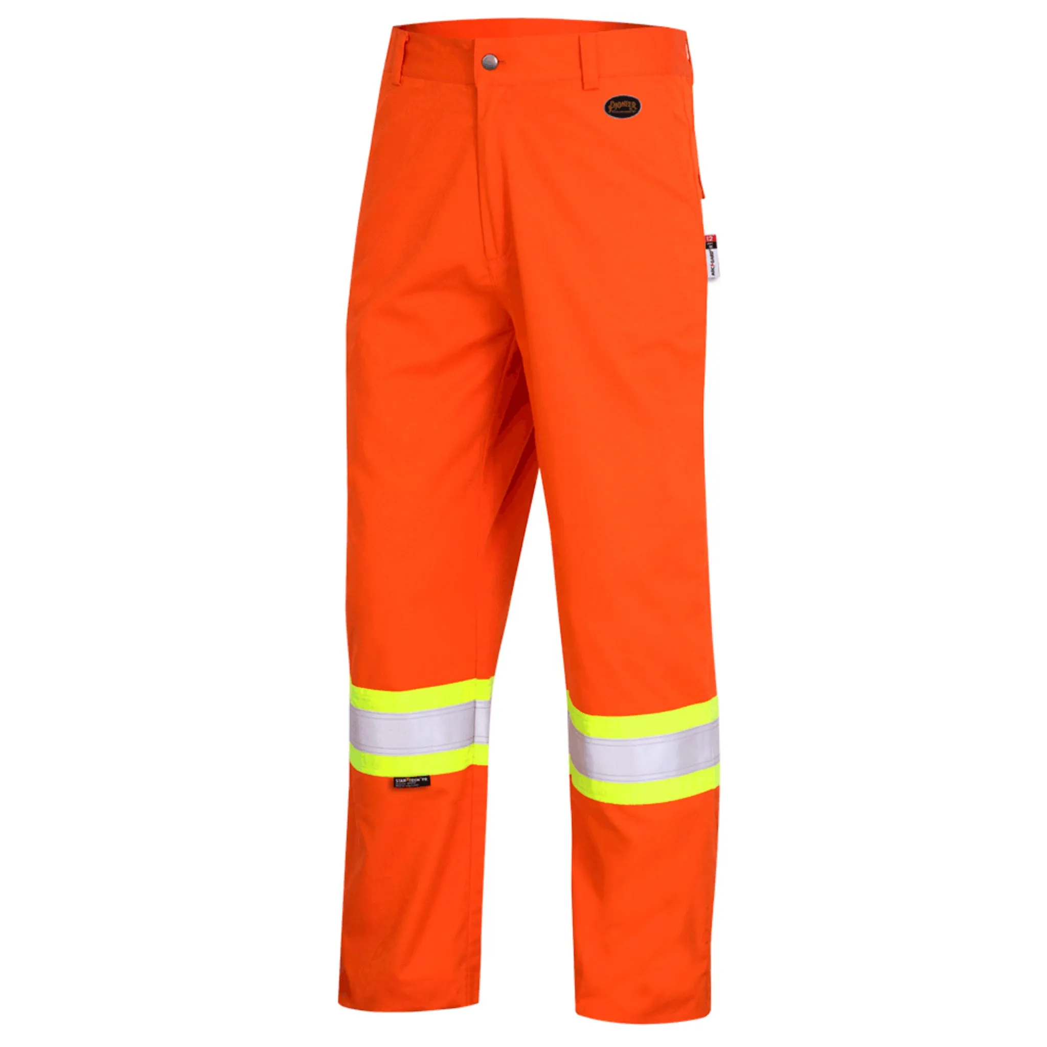 Pioneer Men's Hi Vis FR Uniform Pants - FR-TECH HRC 2, 88% Cotton/12% Nylon, CSA Certified, Flame Resistant, Reflective Tape, Orange | Sizes 30-50