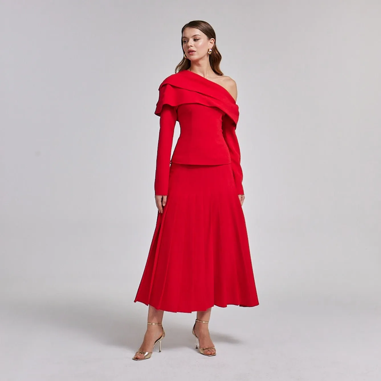 Pleated Crepe Maxi Skirt