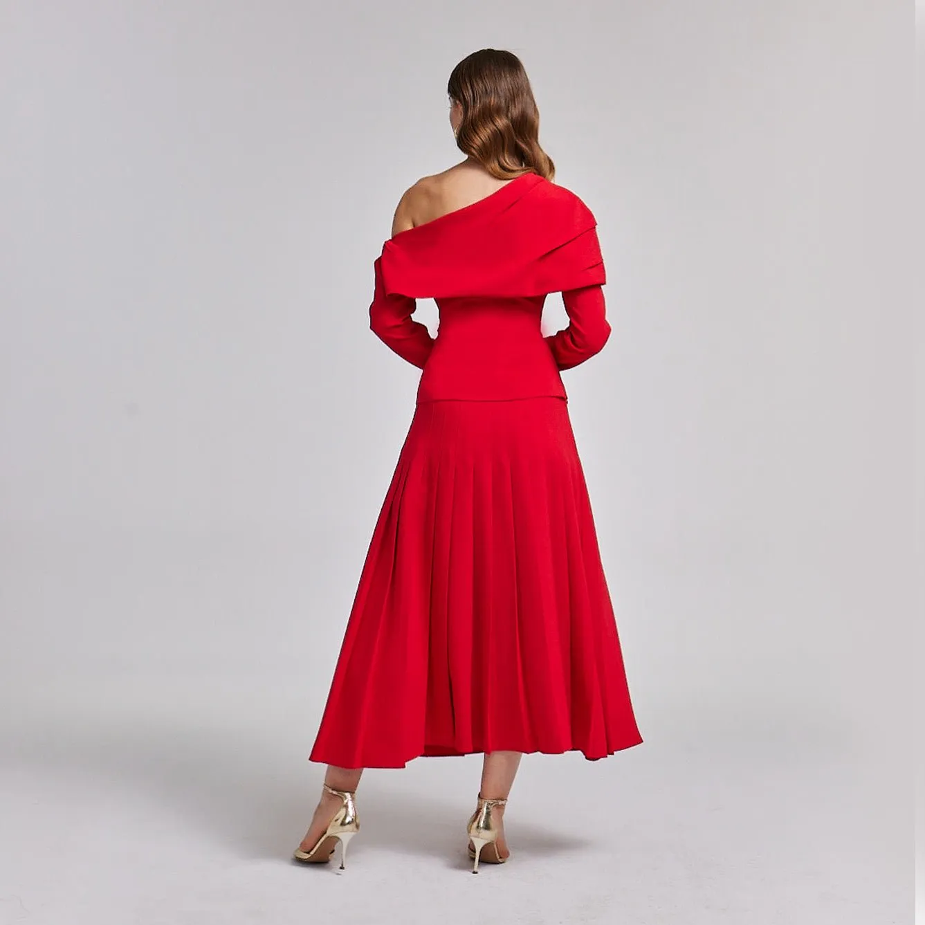 Pleated Crepe Maxi Skirt