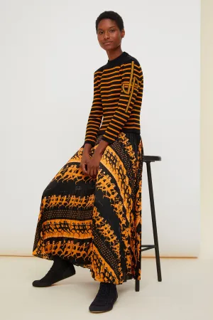 Pleated maxi printed skirt