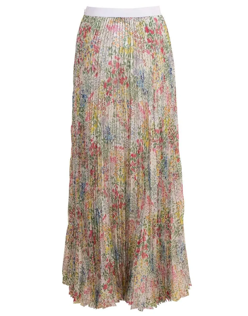 Plisse Floral Maxi Skirt