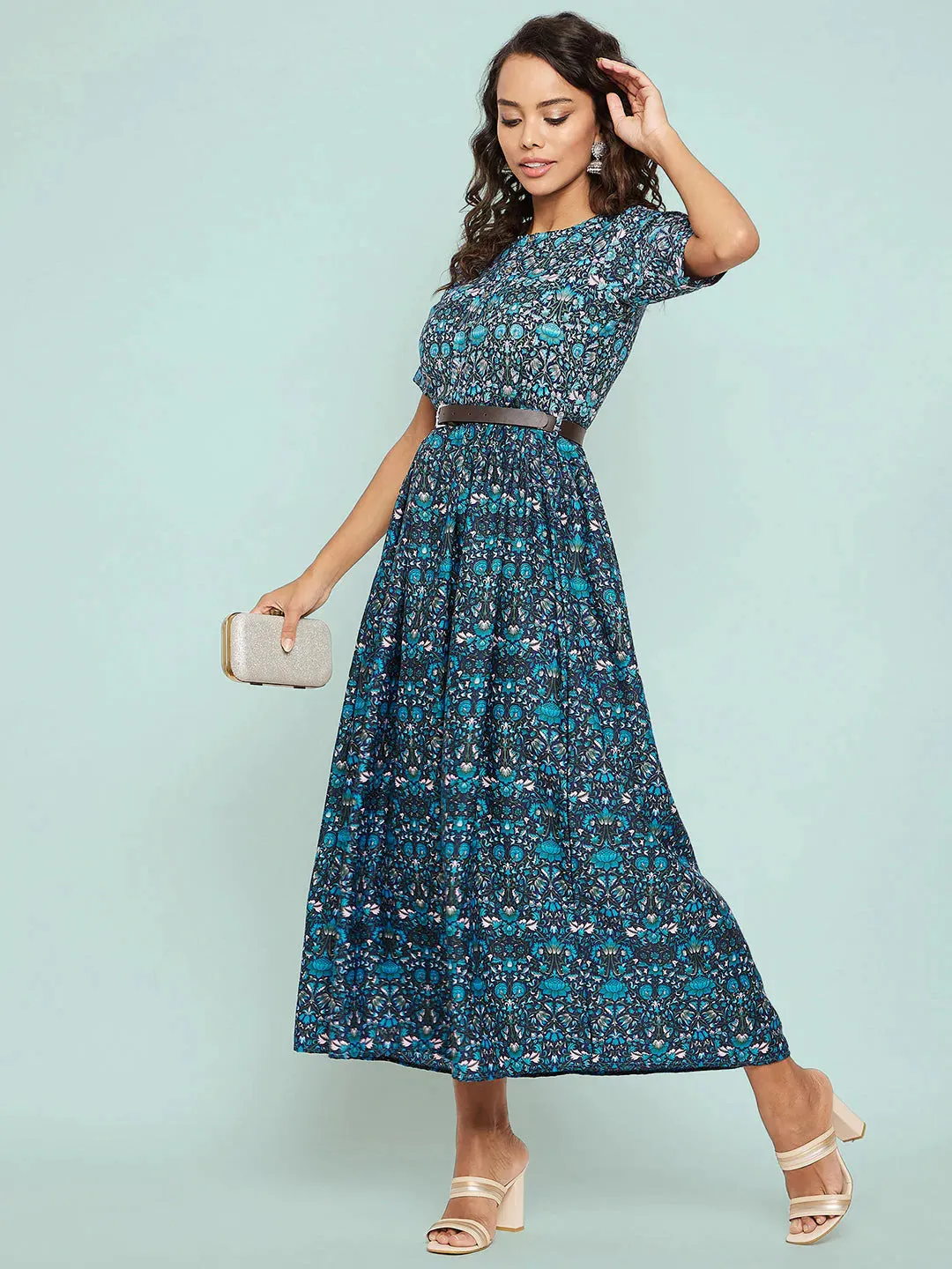 Printed Maxi Dress with Belt