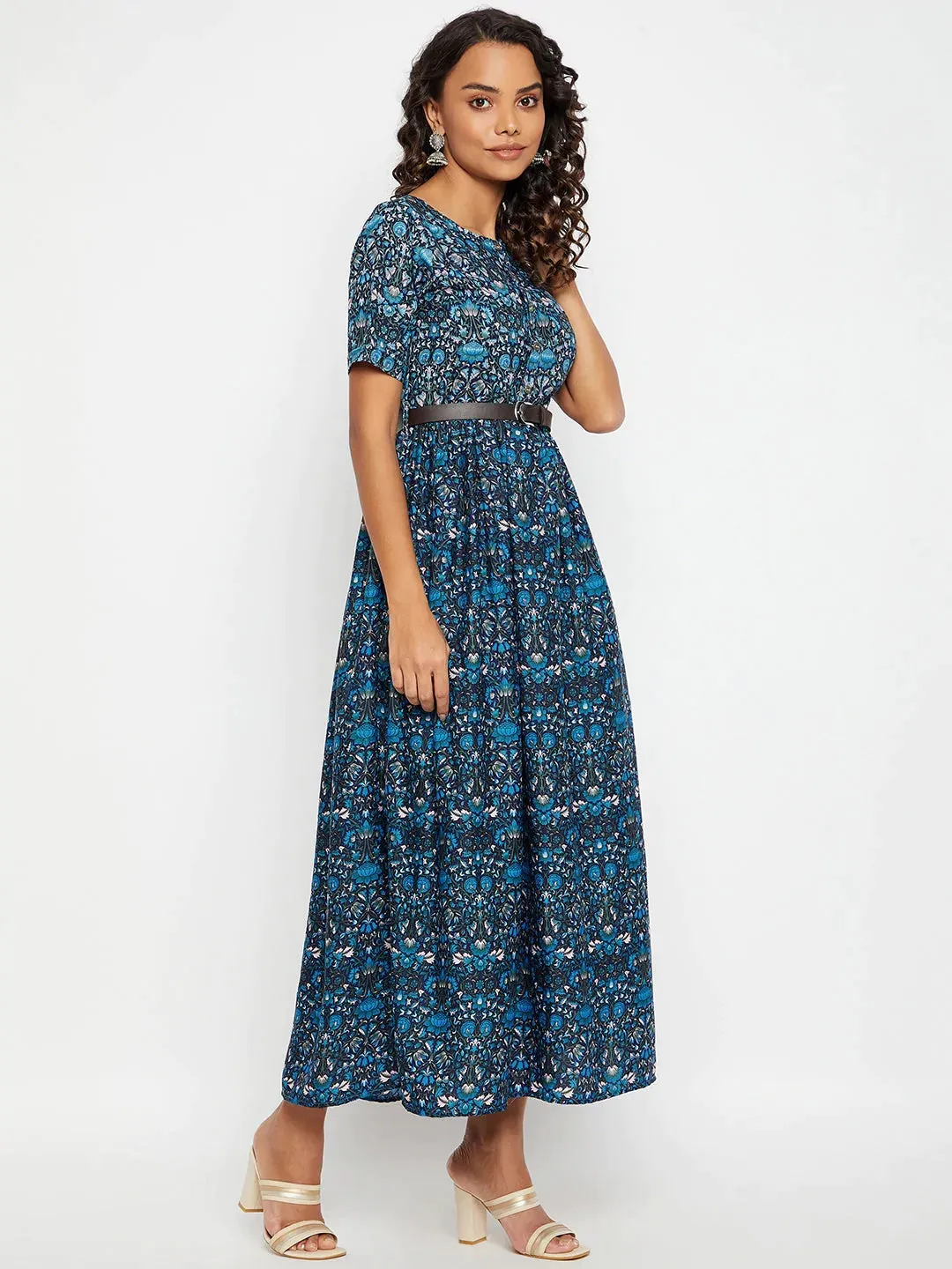 Printed Maxi Dress with Belt