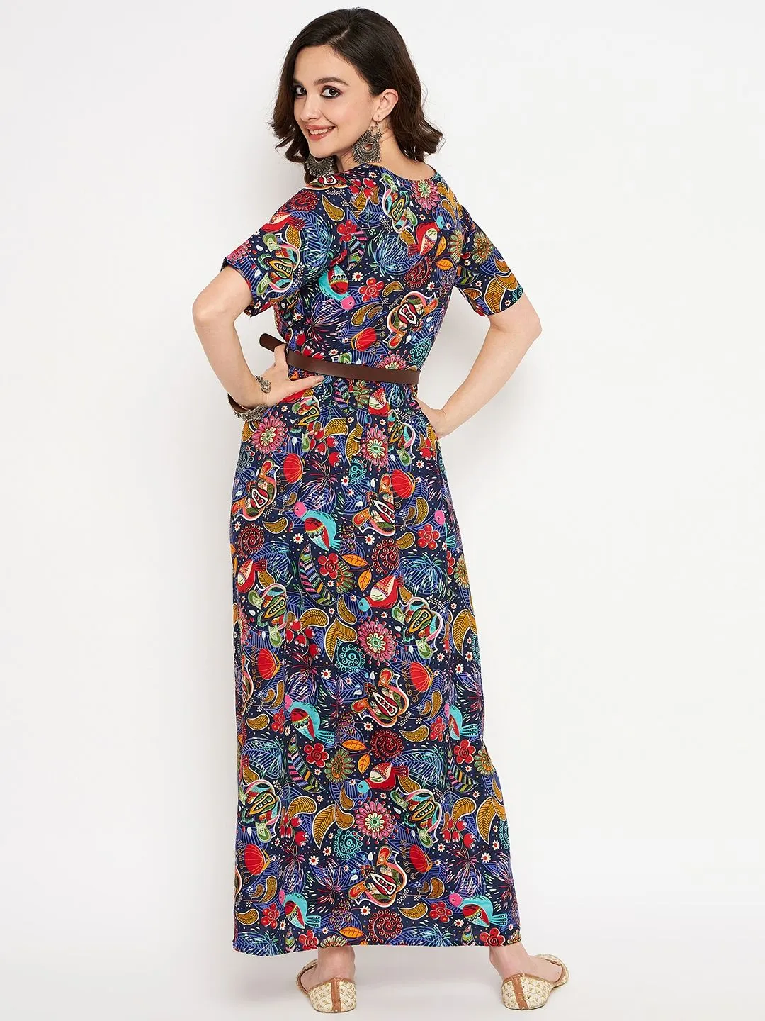 Printed Maxi Dress with Belt